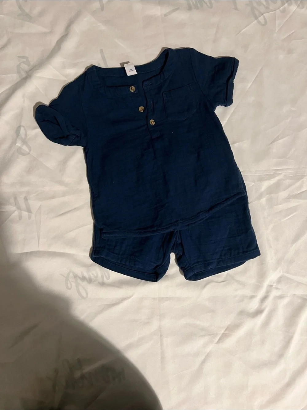 Old Navy Navy Blue Baby/Toddler Crinkle Cotton Short Set Size 18-24 Months